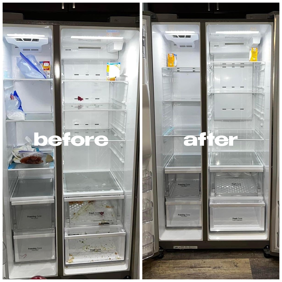 Refrigerator — before and after professional cleaning by NEXA