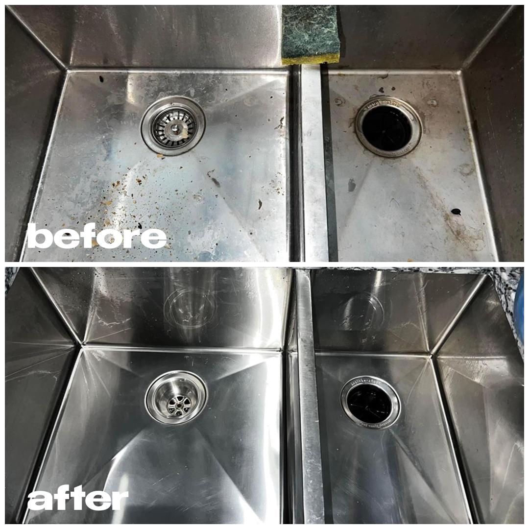 Kitchen Sink — before and after professional cleaning by NEXA
