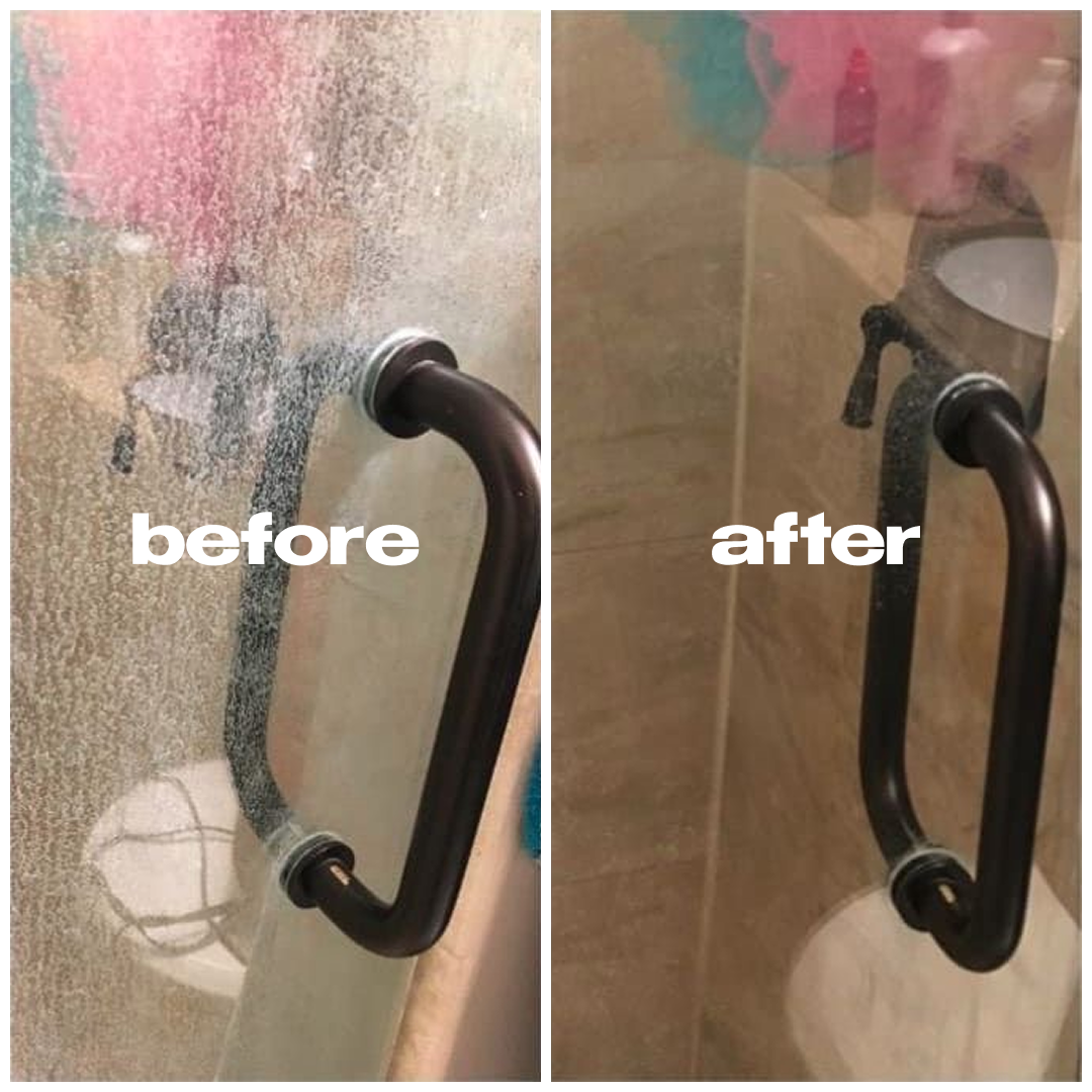 Shower Door — before and after professional cleaning by NEXA